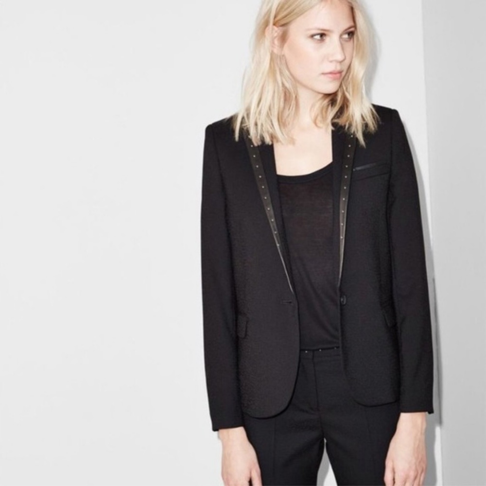 Kooples black studded blazer, leather trim 36 / 4